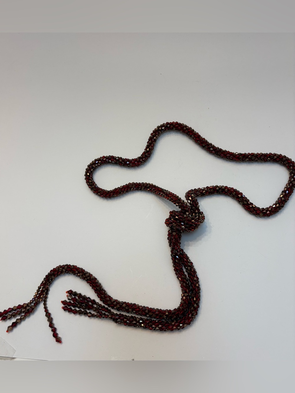 Handwoven Red Beaded Lariat Necklace